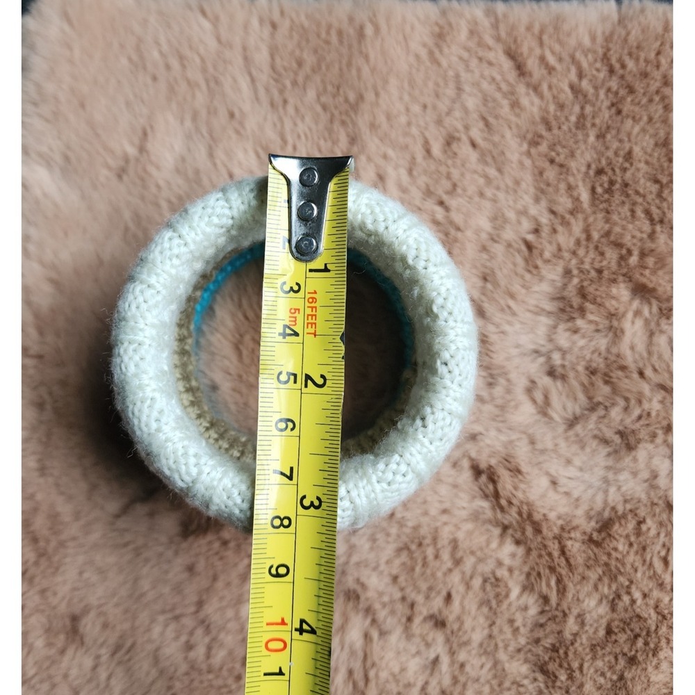 Set of 3 Woven Wrapped Sweater Bangle Bracelets Teal, Cream & Gray - Picture 4 of 4